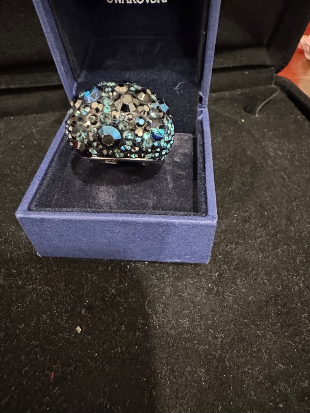 Swarovski Black and Blue Crystal Dome Statement Ring